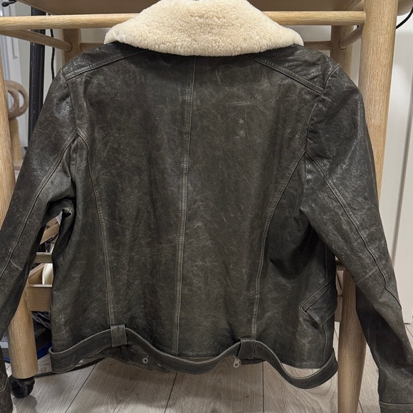 VINTAGE Women's Shearling Collar Leather Jacket Sz L - Picture 6 of 6